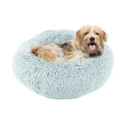 Precious Tails Super Lux Shaggy Fur Donut Bolster Cat And Dog Bed - S - Blue