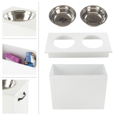 Elevated Dog Bowls With Storage - 16-Inch-Tall Feeding Tray With Hidden Storage Space For Pet Supplies - 50oz Capacity Bowls By PETMAKER (White) 1 Elevated Dog Bowls With Storage - 16-Inch-Tall Feeding Tray With Hidden Storage Space For Pet Supplies - 50oz Capacity Bowls By PETMAKER (White)