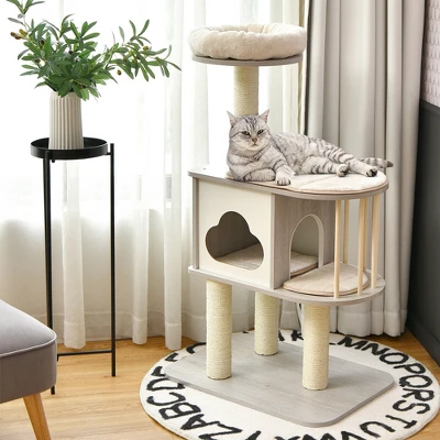 Costway 46'' Modern Wooden Cat Tree With Platform & Washable Cushions For Cats & Kittens 2 Costway 46'' Modern Wooden Cat Tree With Platform & Washable Cushions For Cats & Kittens - Image 2