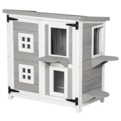 PawHut 2-Tier Cat House, Outdoor Feral Cat Shelter, With Weather Resistant Roof, Escape Door, PVC Curtain, Glass Window -PawHut Sales Store GUEST c5de208c 24bd 4d4d 808c 422e060dfa59