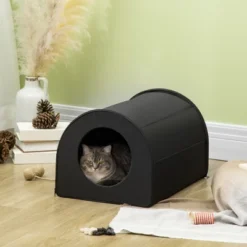 PawHut Dome Heated Cat House Portable And Waterproof Pet Shelter For Kitty In Winter