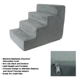 Pet Adobe 4-Step Stairs For Dogs And Cats - High-Density Foam, Gray