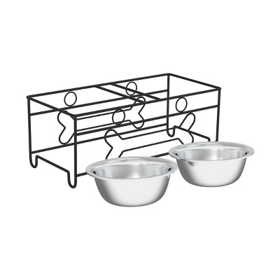 Elevated Dog And Cat Bowls - Decorative 6.5-Inch-Tall Raised Stand With 2 Stainless-Steel Food And Water Bowls - Hold 40oz Each By PETMAKER (Black) 7 Elevated Dog And Cat Bowls - Decorative 6.5-Inch-Tall Raised Stand With 2 Stainless-Steel Food And Water Bowls - Hold 40oz Each By PETMAKER (Black) - Image 7