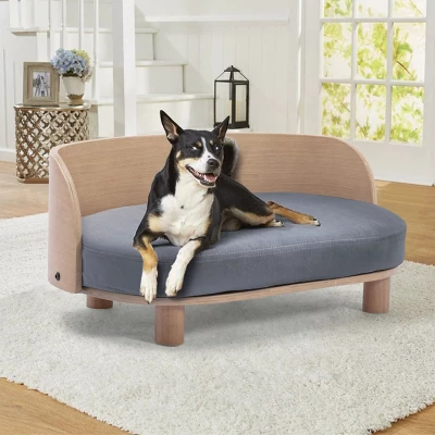 Corgi 26" Wide Small Dog Bed With Removable Cover,Velvet Cushion With Solid Wood Legs And Bent Wood Back-The Pop Maison 2 Corgi 26" Wide Small Dog Bed With Removable Cover,Velvet Cushion With Solid Wood Legs And Bent Wood Back-The Pop Maison - Image 2