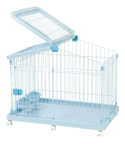IRIS USA Small Wire Animal House With Food And Water Dishes, Blue