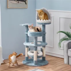 Yaheetech 45.5"Tall Multi-Level Ocean-themed Cat Tree, Blue / White Blue