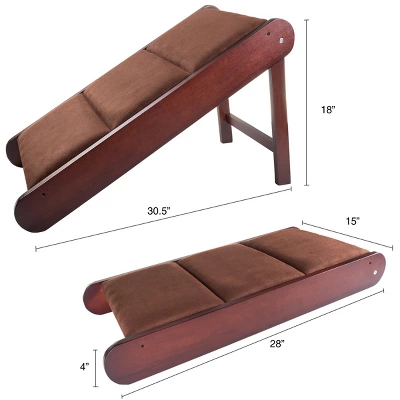 Pet Adobe Folding Nonslip Padded Wood Dog & Puppy Ramp - 18" Height, Brown 2 Pet Adobe Folding Nonslip Padded Wood Dog & Puppy Ramp - 18" Height, Brown - Image 2