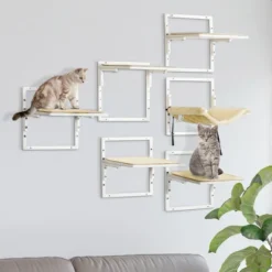 PawHut 6-pc Cat Wall Shelves For Indoor Cats, Height Adjustable Cat Shelves And Perches For Wall-Mounted Cat Tree, Cat Climbing Shelf Set, Cream