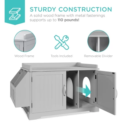 Best Choice Products Large Wooden Cat Litter Box Enclosure, Storage Cabinet Bench Table W/ Magazine Rack 4 Best Choice Products Large Wooden Cat Litter Box Enclosure, Storage Cabinet Bench Table W/ Magazine Rack - Image 4