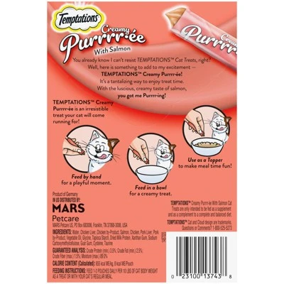 Temptations Creamy Puree With Salmon Lickable Squeezable Adult Cat Treats 2 Temptations Creamy Puree With Salmon Lickable Squeezable Adult Cat Treats - Image 2