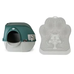Omega Paw Roll'n Clean Unique No Scoop Self-Cleaning Home Cat Litter Box, Green & Omega Paw Paw Cleaning Litter Box Mat For Cats, Grey -PawHut Sales Store GUEST d1bd566a fec4 44cd a6fb 35e49a901571