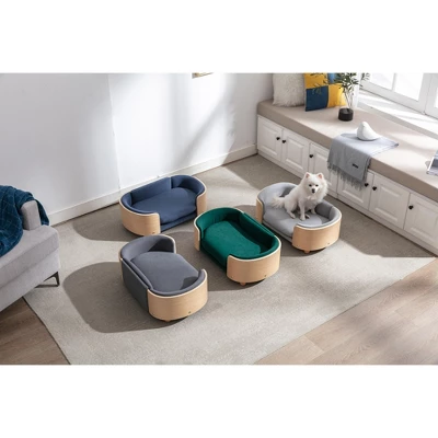 Bulldog 26.4" Width Small Dog Beds With Removable Washable Cover, Velvet Cushion With Solid Wood Legs And Bent Wood Back-The Pop Maison 5 Bulldog 26.4" Width Small Dog Beds With Removable Washable Cover, Velvet Cushion With Solid Wood Legs And Bent Wood Back-The Pop Maison - Image 5
