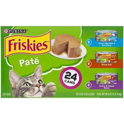 Purina Friskies Paté Wet Cat Food Fish, Tuna, Mixed Grill & Turkey - 5.5oz/24ct Variety Pack 1 Purina Friskies Paté Wet Cat Food Fish, Tuna, Mixed Grill & Turkey - 5.5oz/24ct Variety Pack