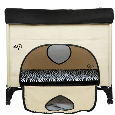 Petique Bedside Lounge 2 Level Foldable Wheeled Pet Bunk Bed & Cot W/ 2 Memory Foam Mattresses, Machine Washable Covers, & Travel Bag, Zebra Vibes 3 Petique Bedside Lounge 2 Level Foldable Wheeled Pet Bunk Bed & Cot W/ 2 Memory Foam Mattresses, Machine Washable Covers, & Travel Bag, Zebra Vibes - Image 3