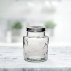 Amici Pet Bailey Bones Glass Canister Pet Treat Container Airtight, Dog Bone Design, Dishwasher Safe