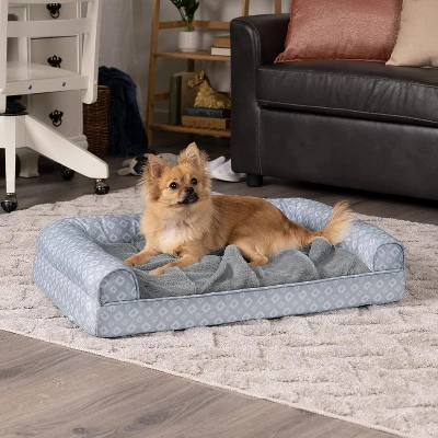 FurHaven Plush Fur & Diamond Print Nest-Top Cooling Gel Sofa Dog Bed 2 FurHaven Plush Fur & Diamond Print Nest-Top Cooling Gel Sofa Dog Bed - Image 2