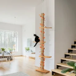 Pawhut Floor To Ceiling Cat Tree With Adjustable Height 80"- 95", Tall Cat Tree For Indoor Cats With Sisal Scratching Post, Platforms, Leaves