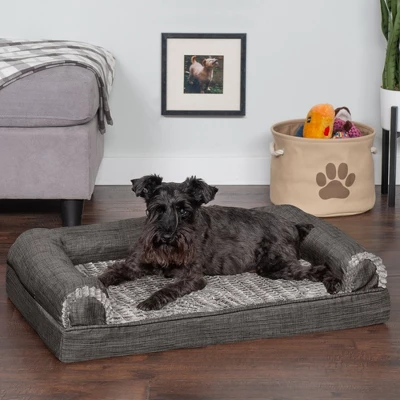 FurHaven Luxe Fur & Performance Linen Cooling Gel Sofa Dog Bed 2 FurHaven Luxe Fur & Performance Linen Cooling Gel Sofa Dog Bed - Image 2