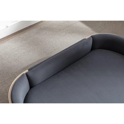 Bulldog 26.4" Width Small Dog Beds With Removable Washable Cover, Velvet Cushion With Solid Wood Legs And Bent Wood Back-The Pop Maison 3 Bulldog 26.4" Width Small Dog Beds With Removable Washable Cover, Velvet Cushion With Solid Wood Legs And Bent Wood Back-The Pop Maison - Image 3