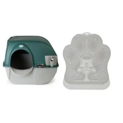 Omega Paw Roll'n Clean Unique No Scoop Self-Cleaning Home Cat Litter Box, Green & Omega Paw Paw Cleaning Litter Box Mat For Cats, Grey -PawHut Sales Store GUEST db29072d 0980 4f66 982a afb92b14162d