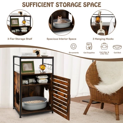 Costway Cat Litter Box Enclosure With Louvered Door& 3-Tier Shelf Cat House Side Table 6 Costway Cat Litter Box Enclosure With Louvered Door& 3-Tier Shelf Cat House Side Table - Image 6