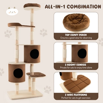 Costway 75'' Multi-layer Wooden Cat Tree Indoor Tower Activity Play Center With 2 Condos 7 Costway 75'' Multi-layer Wooden Cat Tree Indoor Tower Activity Play Center With 2 Condos - Image 7