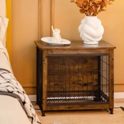 Tangkula Wooden Dog Crate Furniture With Tray Double Door Dog Kennels End Table -PawHut Sales Store GUEST de1cf68d 0c45 462d 8e69 37eab3d437f3