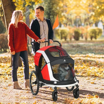 Aosom 2-in-1 Travel Dog Stroller, Small Pet Bicycle Cart Carrier With Safety Leash, And Easy Fold Design 1 Aosom 2-in-1 Travel Dog Stroller, Small Pet Bicycle Cart Carrier With Safety Leash, And Easy Fold Design