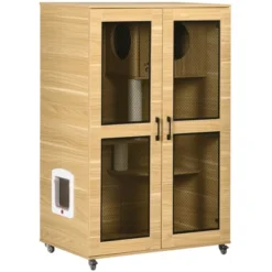 PawHut Cat House With Cat Tree Kitty Cage With Scratching Posts Condo Wheels Flap Door, 31.5" X 20" X 48.5" -PawHut Sales Store GUEST de9b4f04 4076 434a 86b5 fe5a44d3e6dd
