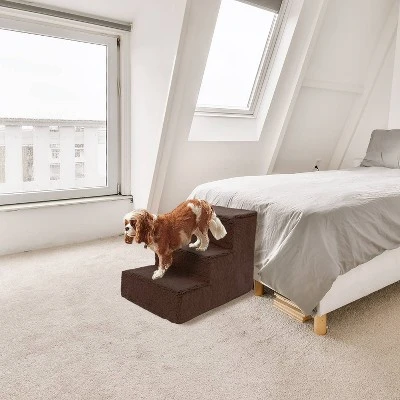 Precious Tails Sherpa High Density Foam Top Wide 3-Step Pet Stairs - Brown 1 Precious Tails Sherpa High Density Foam Top Wide 3-Step Pet Stairs - Brown