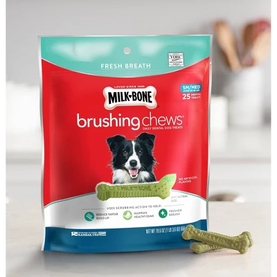 Milk-Bone Brushing Chews Daily Chicken Dental Dog Treats, Fresh Breath, Small/Medium - 19.6oz 2 Milk-Bone Brushing Chews Daily Chicken Dental Dog Treats, Fresh Breath, Small/Medium - 19.6oz - Image 2