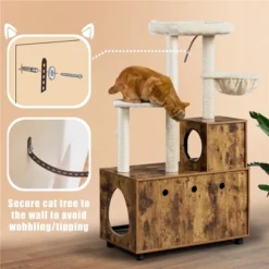 Yaheetech Wooden Litter Box Enclosure With Cat Tree Tower, Rustic Brown/Beige -PawHut Sales Store GUEST e3a61647 7099 4101 a37f 0939fadd55e4