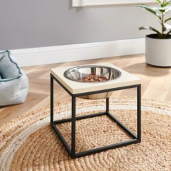Sam's Pets Dan Single Wood And Stainless Steel Pet Bowl