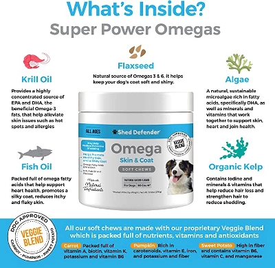 Shed Defender Omega Skin & Coat Soft Chew Supplements For Dogs - Reduces Shedding - 90 Ct. 2 Shed Defender Omega Skin & Coat Soft Chew Supplements For Dogs - Reduces Shedding - 90 Ct. - Image 2