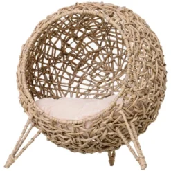 PawHut Rattan Cat Bed Elevated Wicker Kitten House With Cushion, Natural, 20.5" X 20.5" X 22.75" -PawHut Sales Store GUEST e596a3fd 32b8 4408 8570 c72f73cecc7c