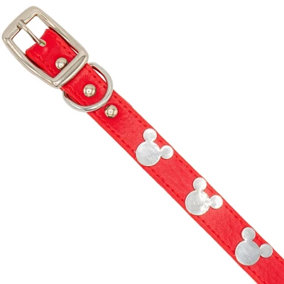 Buckle-Down Vegan Leather Dog Collar - Disney Red With Silver Cast Mickey Mouse Head Icon Embellishments 2 Buckle-Down Vegan Leather Dog Collar - Disney Red With Silver Cast Mickey Mouse Head Icon Embellishments - Image 2