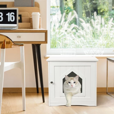 Tangkula Wooden Pet Cat House Litter Box Cat Washroom Nightstand Cat Storage Bench 2 Tangkula Wooden Pet Cat House Litter Box Cat Washroom Nightstand Cat Storage Bench - Image 2