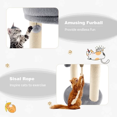 Tangkula Cat Tower Cat Activity Tree W/ Plush Perch & Scratching Posts Grey 6 Tangkula Cat Tower Cat Activity Tree W/ Plush Perch & Scratching Posts Grey - Image 6