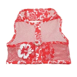 Doggie Design Cool Mesh Hawaiian Hibiscus Dog Harness With Leash-Red