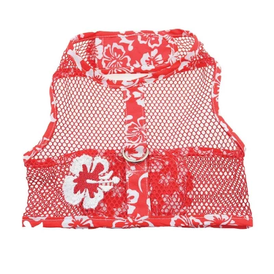 Doggie Design Cool Mesh Hawaiian Hibiscus Dog Harness With Leash-Red 1 Doggie Design Cool Mesh Hawaiian Hibiscus Dog Harness With Leash-Red