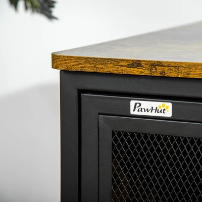 PawHut Cat Kennel, Wood & Steel End Table Style With Cushion & Sliding Doors, Pet Kitten Crate, Elevated Indoor Small Animal Cage, Rustic Brown 4 PawHut Cat Kennel, Wood & Steel End Table Style With Cushion & Sliding Doors, Pet Kitten Crate, Elevated Indoor Small Animal Cage, Rustic Brown - Image 4