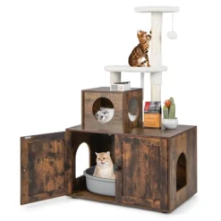 Costway 2-in-1 Wooden Litter Box Enclosure With Cat Tree Hidden Washroom Furniture -PawHut Sales Store GUEST ed1c0c3c a461 4e6c b9be 85295716dfc0