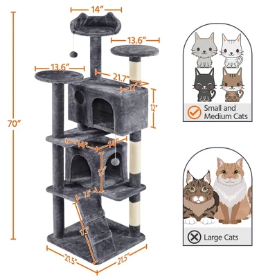 Yaheetech 70"H Cat Tree With 2 Condos For Kittens Small Cats 1 Yaheetech 70"H Cat Tree With 2 Condos For Kittens Small Cats