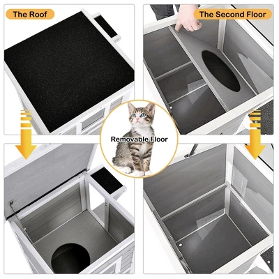 Costway 2-Tier Wooden Cat House Outdoor Kitty Shelter W/ Escape Door Rainproof 9 Costway 2-Tier Wooden Cat House Outdoor Kitty Shelter W/ Escape Door Rainproof - Image 9