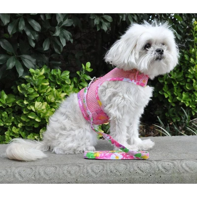 Doggie Design Cool Mesh Hawaiian Floral Dog Harness With Leash - Pink 3 Doggie Design Cool Mesh Hawaiian Floral Dog Harness With Leash - Pink - Image 3