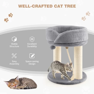 Tangkula Cat Tower Cat Activity Tree W/ Plush Perch & Scratching Posts Grey 4 Tangkula Cat Tower Cat Activity Tree W/ Plush Perch & Scratching Posts Grey - Image 4
