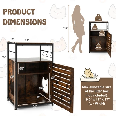 Costway Cat Litter Box Enclosure With Louvered Door& 3-Tier Shelf Cat House Side Table 2 Costway Cat Litter Box Enclosure With Louvered Door& 3-Tier Shelf Cat House Side Table - Image 2