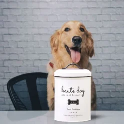 Amici Pet Haute Dog Gourmet Biscuits Metal Storage Canister, 72 Oz. , White & Black