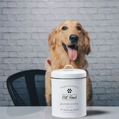 Amici Pet Puppy Love Pet Food Canister, 140 Oz. , White & Black 1 Amici Pet Puppy Love Pet Food Canister, 140 Oz. , White & Black