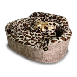 Precious Tails Leopard Princess Cat And Dog Bolster Bed - Taupe
